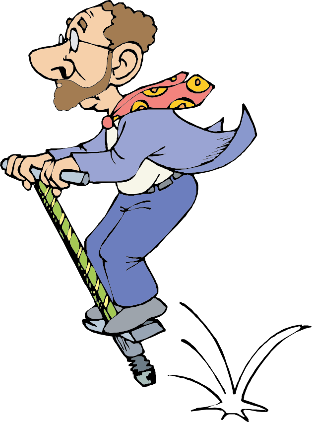 Bearded man on pogo stick